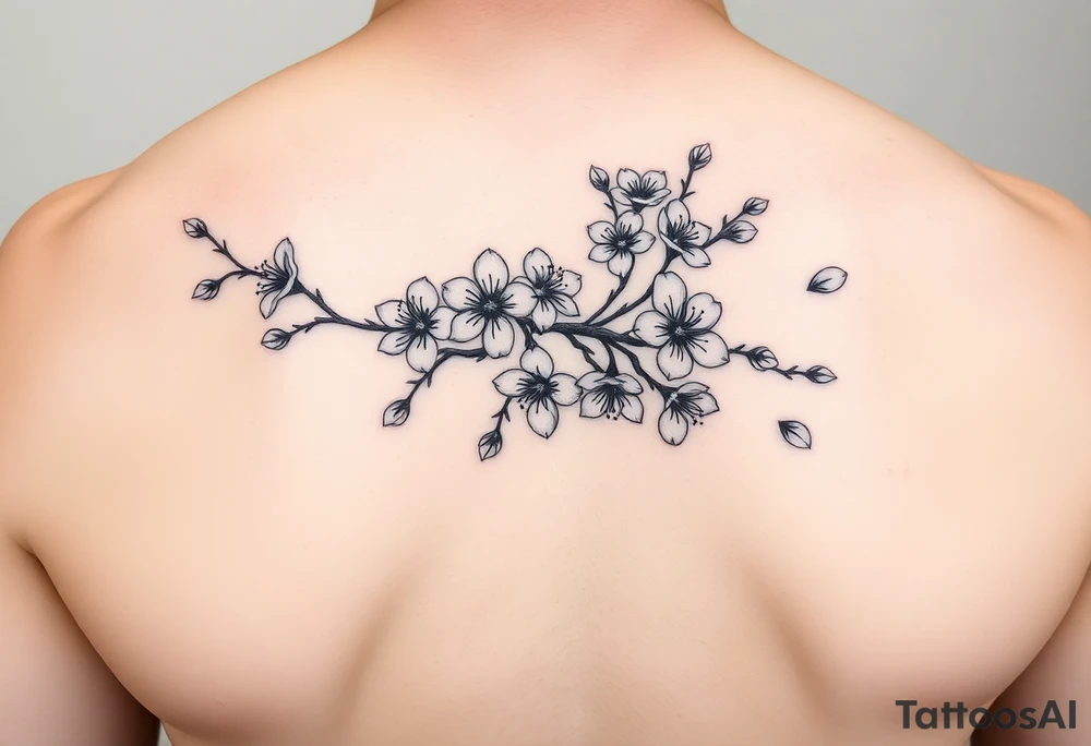 delicate cherry blossoms swirling in spring breeze with petals tattoo idea