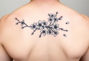 delicate cherry blossoms swirling in spring breeze with petals tattoo idea