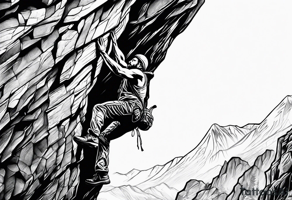 create a tattoo of a naked man climbing a cliff tattoo idea
