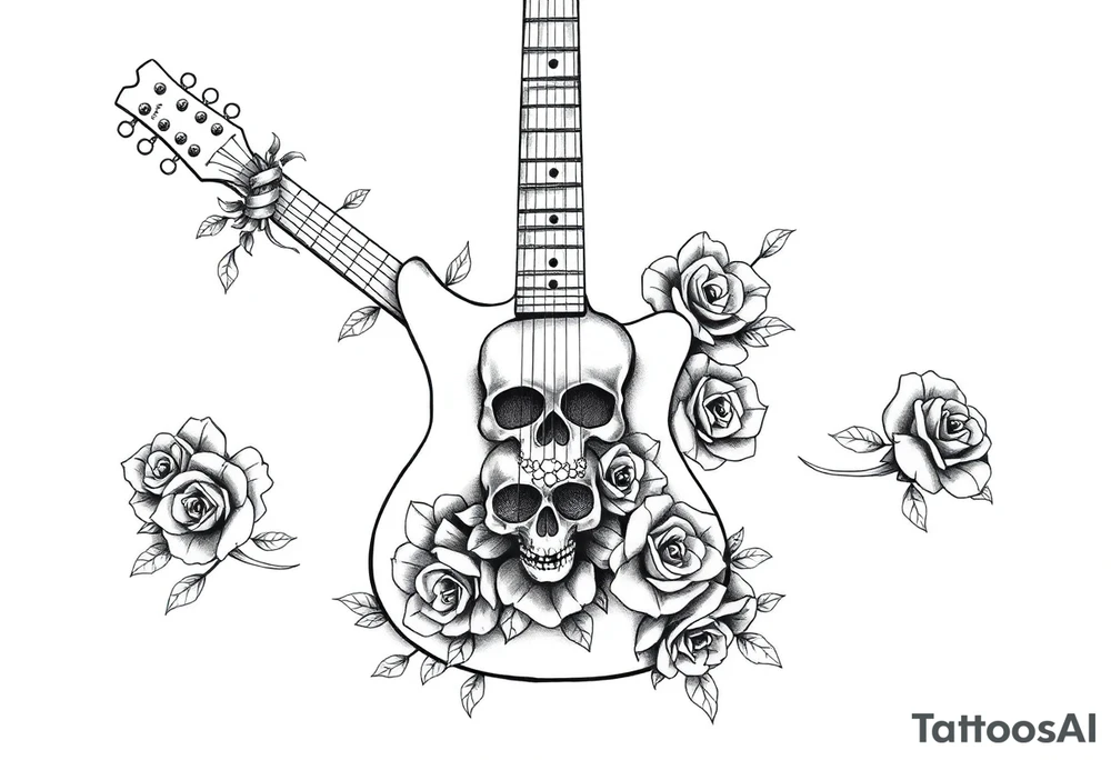 Electric guitar with lots skulls and roses tattoo idea