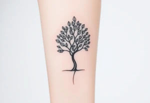 A tree with fee leaves, with a spiral line coming from the center of the tree and moving outward tattoo idea
