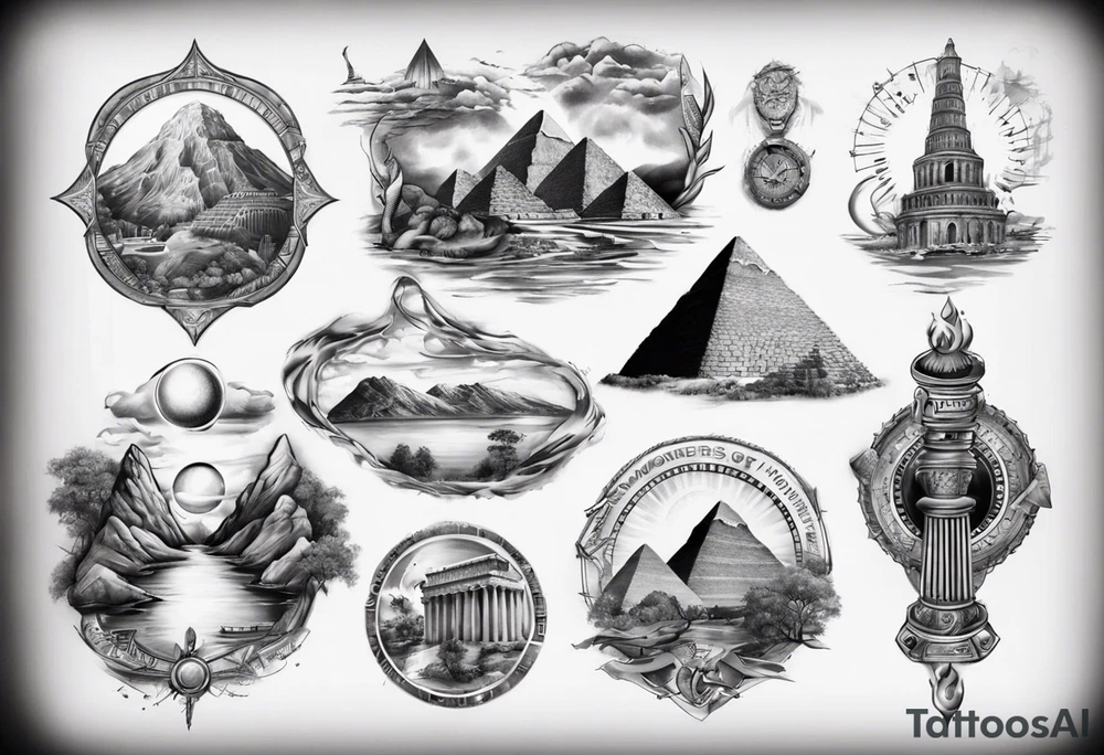 seven wonders of world all in one tattoo tattoo idea