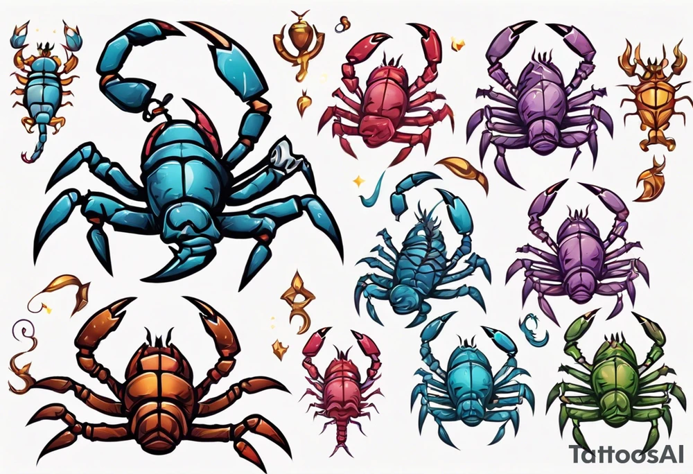 background that represents game development and designs with a scorpion make it magical, and cute scorpion that's feminine tattoo idea