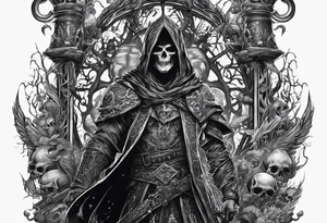 necromancer guy with army of skeletons tattoo idea