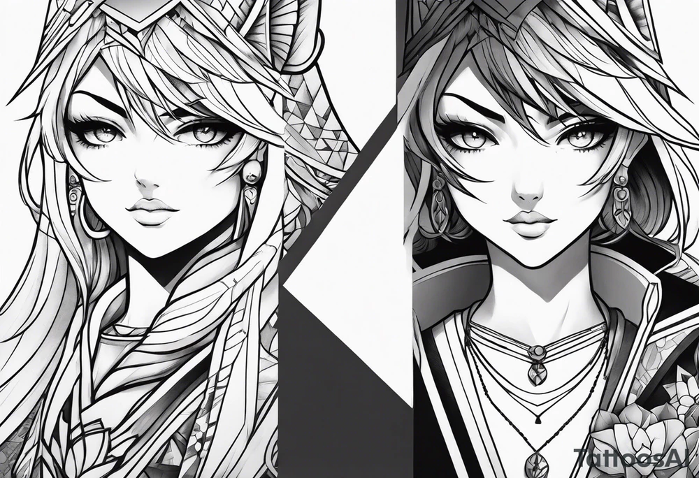 Strong anime women tattoo idea