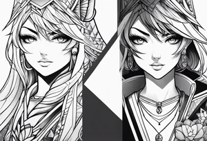 Strong anime women tattoo idea