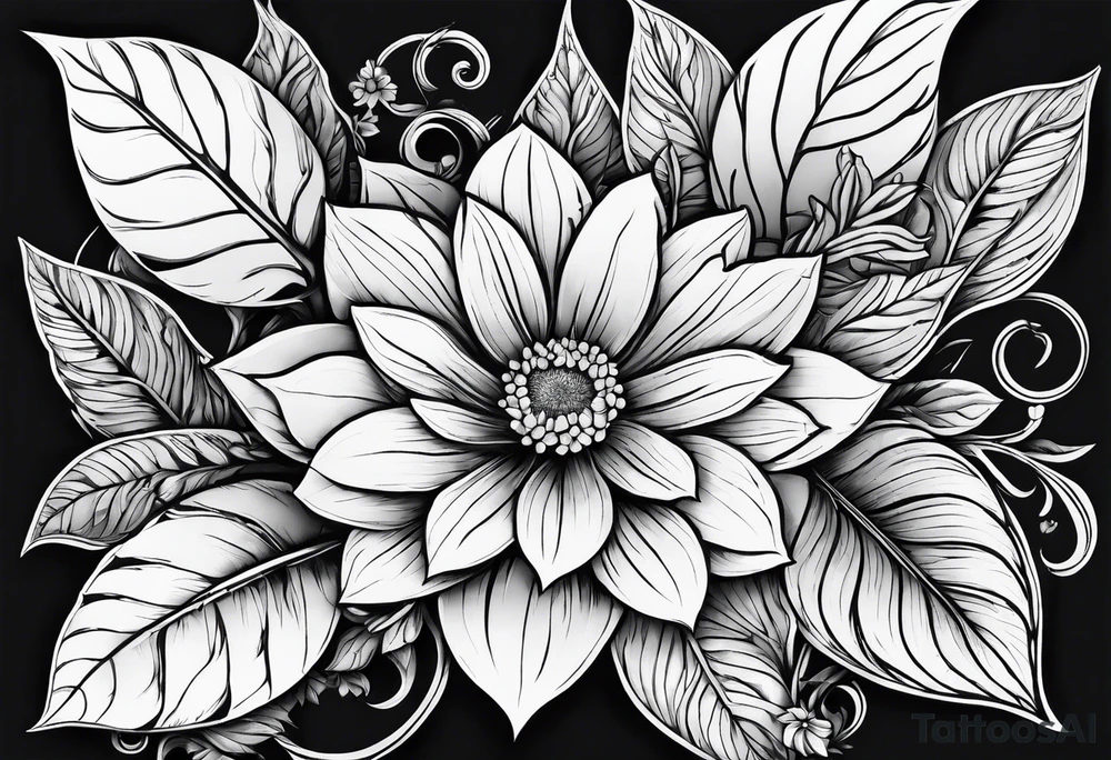 leaves and flowers geometric tattoo idea