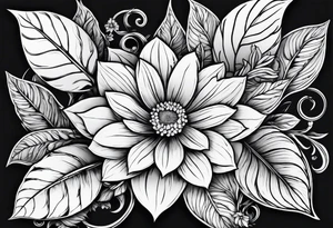 leaves and flowers geometric tattoo idea
