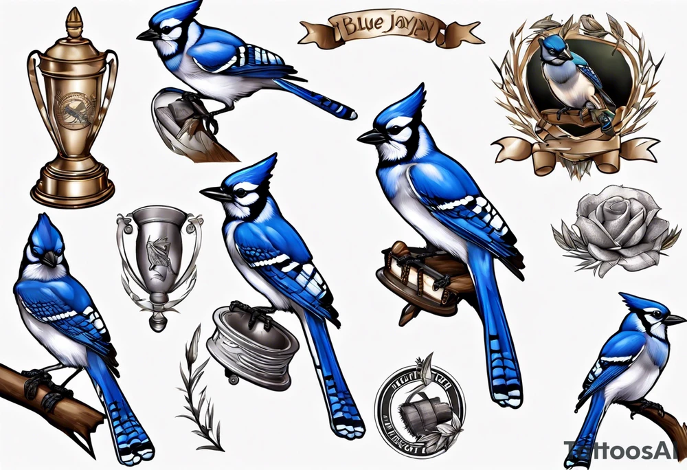 bluejay with cricket trophy tattoo idea
