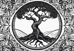 minimalistic Yggdrasil tree with no leaves tattoo idea
