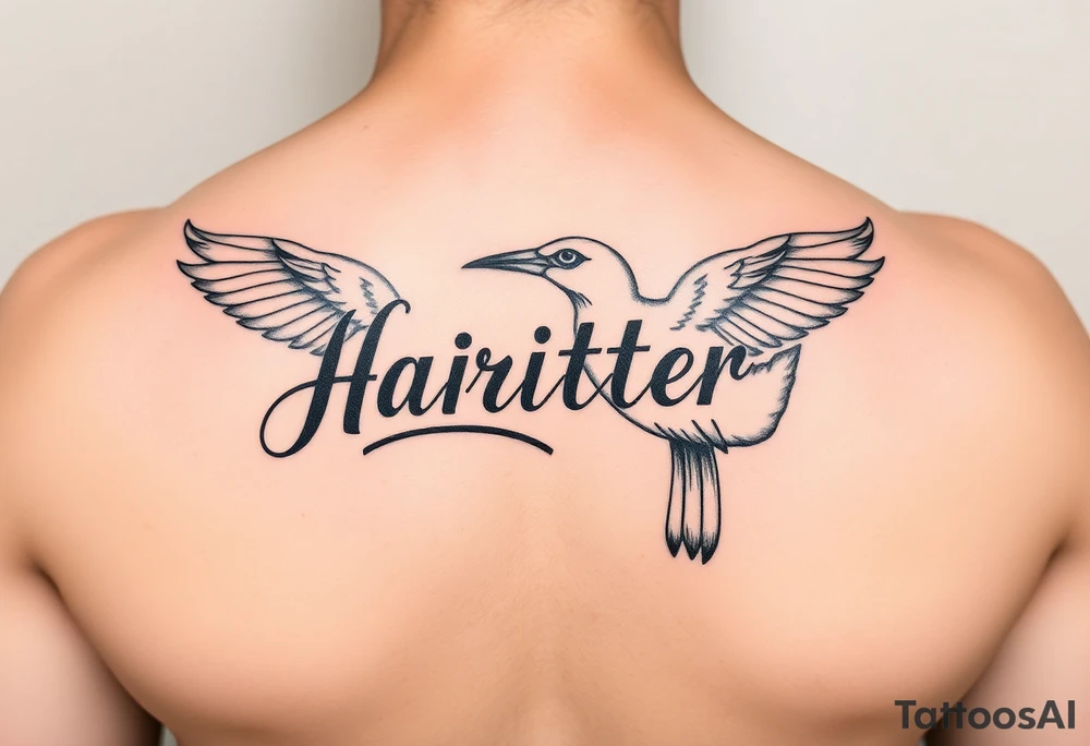 Sagittarius sign for both individuals as a couple names being Harley and Guy bird combined lettering Harley bird tattoo idea