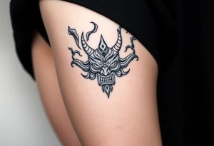 Oni mask surrounded by smoke tattoo idea