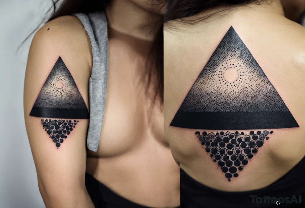 Triángulos fractales, con círculo concéntrico en varios niveles dentro del triangulo fragmentado y que el lado izquierdo sea igual que el derecho pero en dirección contraria tattoo idea