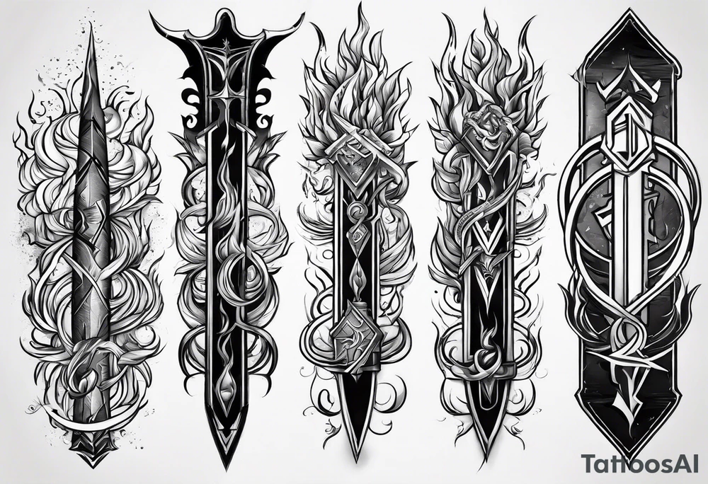 trident turning into fire and lightning tattoo idea