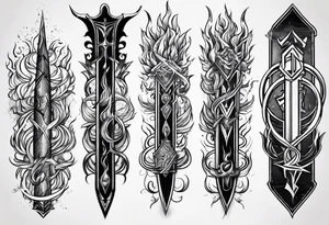 trident turning into fire and lightning tattoo idea