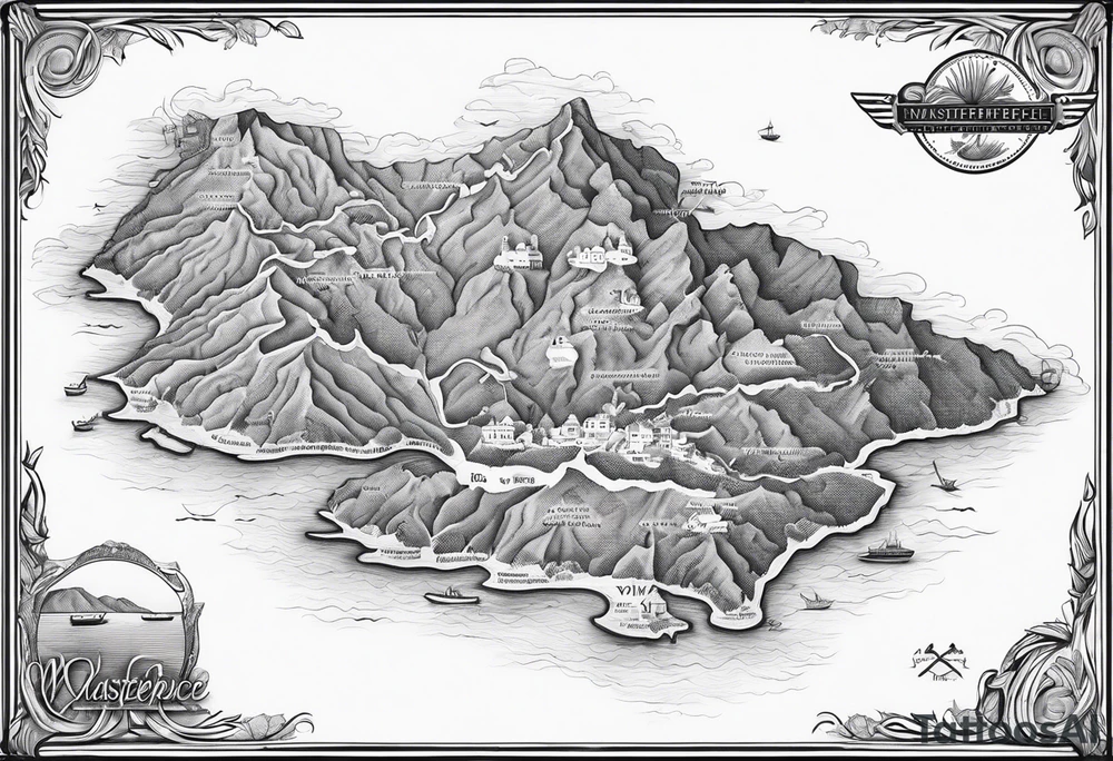 Outline map of the USVI and bvi Caribbean islands tattoo idea