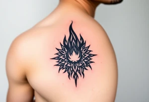 flame in a blooming roots circle tattoo idea