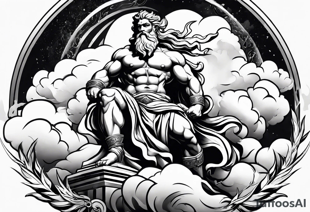 The god Zeus is a thunderer with lightning in the clouds tattoo idea