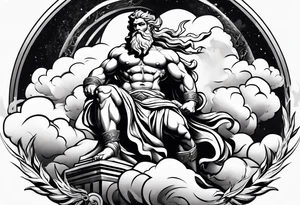 The god Zeus is a thunderer with lightning in the clouds tattoo idea