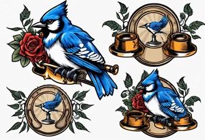 mean looking bluejay holding a trophy tattoo idea