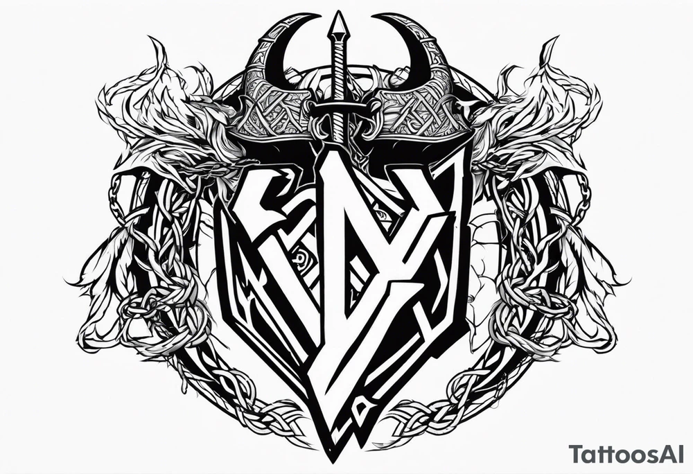 Valhalla sword shield dragon axe Valknut barbed wire chains fire tattoo idea Valhalla sword shield dragon axe Valknut barbed wire chains fire tattoo idea
