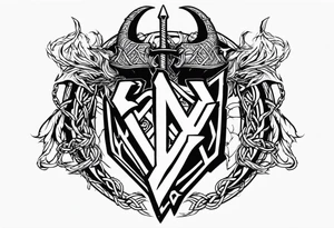 Valhalla sword shield dragon axe Valknut barbed wire chains fire tattoo idea