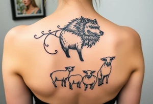 nursery rhyme big bad wolf disguised as sheep to eat the pigs
Farm and three little pigs and sheep tattoo idea