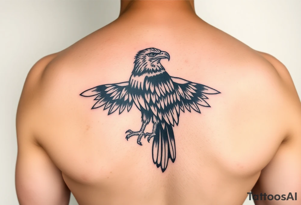 Powerful ancient Iroquois tribal, HAWK, solid flat style, knee placement, simple design tattoo idea