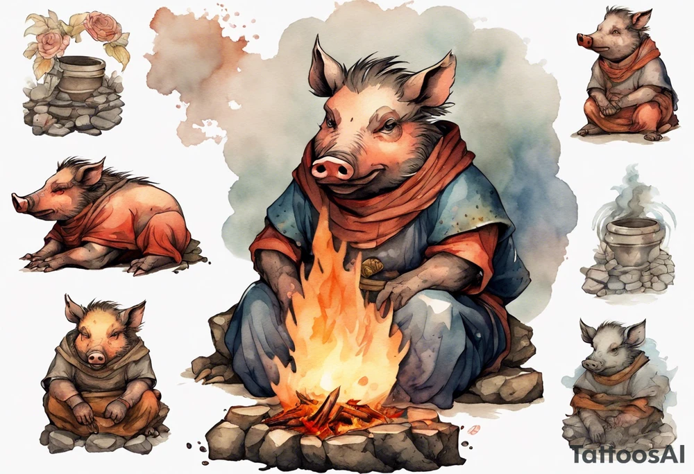 a Medieval boar sitting by the hearth tattoo idea