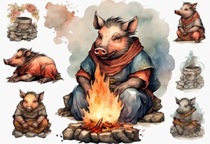 a Medieval boar sitting by the hearth tattoo idea