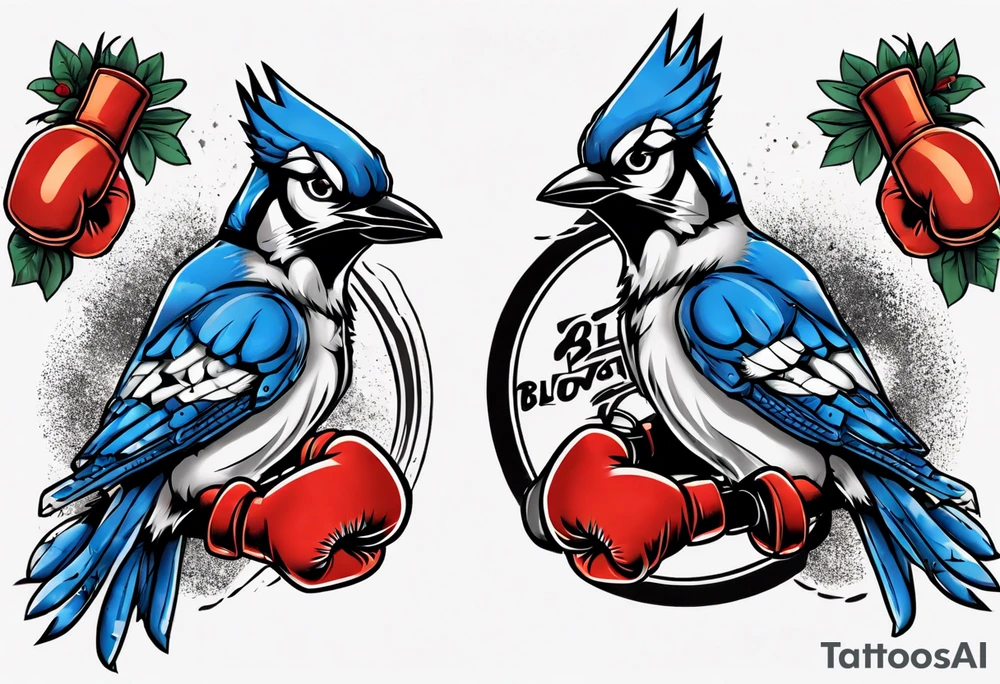 bluejay wearing boxing gloves tattoo idea