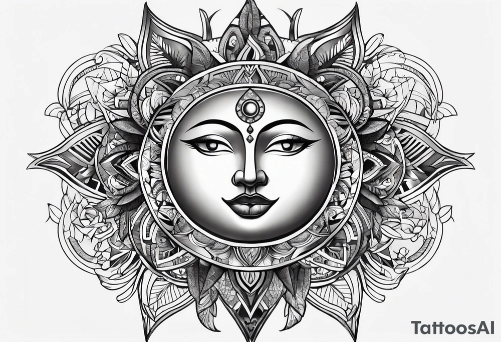 Exoteric tattoo with sun and moon tattoo idea