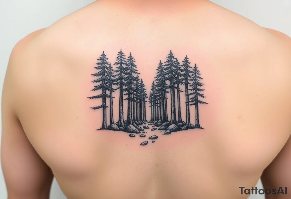 A forest with a doorway that is slightly ajar, leading to space tattoo idea