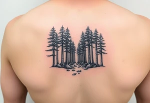 A forest with a doorway that is slightly ajar, leading to space tattoo idea