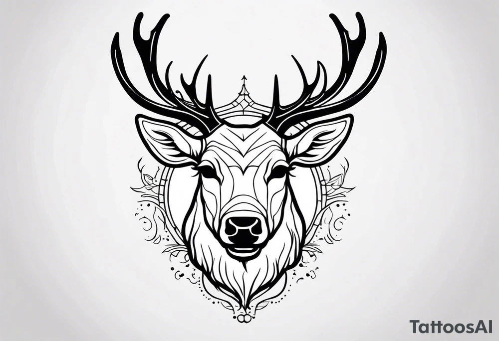 back tattoo of a front view reindeer with half the face as a skull tattoo idea