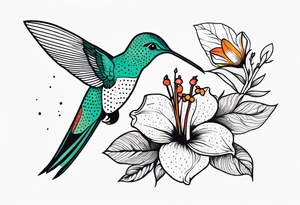 botanical, flowers, colorful, different, hummingbird, dot tattoo idea