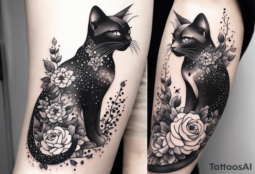 Anime cat covered in flowery vines, forearm tattoo tattoo idea