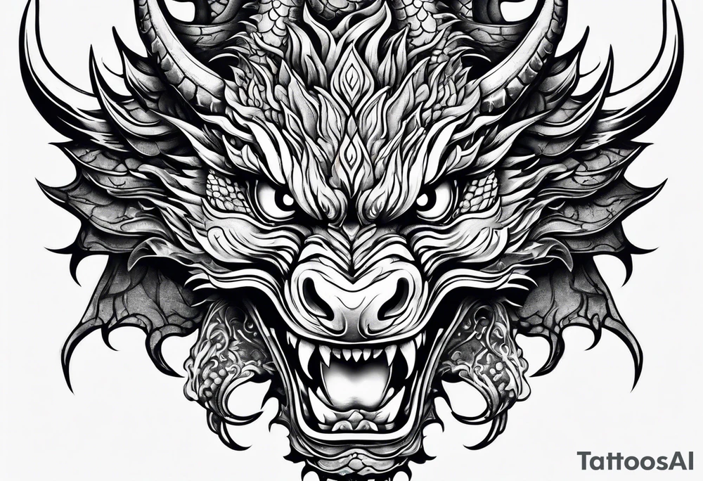 dragon mask fire tattoo idea