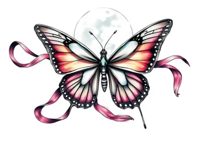 ethereal butterfly with flowing silk ribbons in moonlight tattoo idea