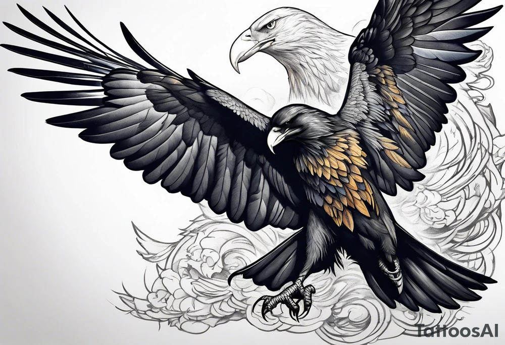 crow and eagle fighting tattoo idea