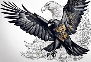crow and eagle fighting tattoo idea
