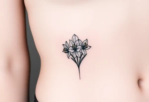 narcissus poeticus，3 flowers clustered stamen is cup-shaped,leaves are slender and dense tattoo idea