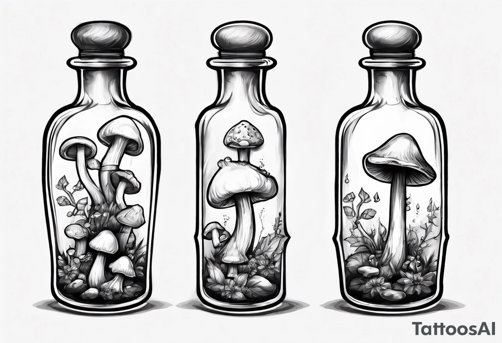 potion bottle with. mushrooms inside tattoo idea