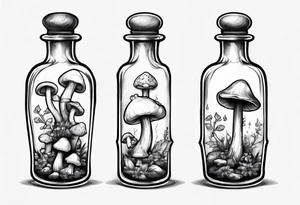 potion bottle with. mushrooms inside tattoo idea