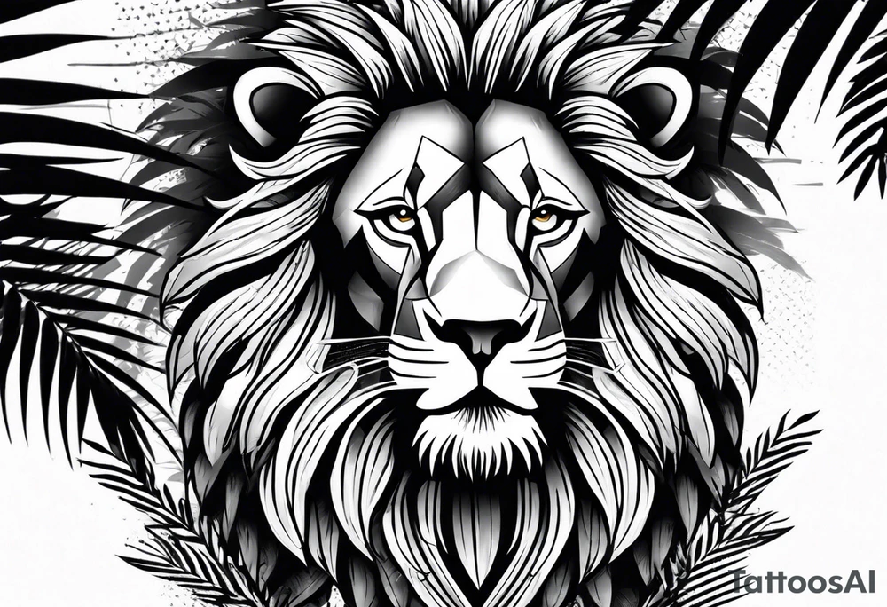 lion with palm trees half sleeve tattoo idea