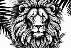 lion with palm trees half sleeve tattoo idea