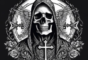 skeleton walking with a cross tattoo idea