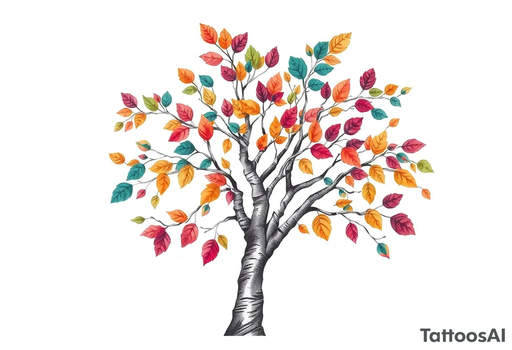 birch tree with coloured leaves tattoo idea