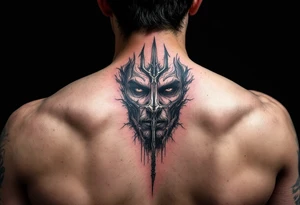 face behind trident tattoo idea