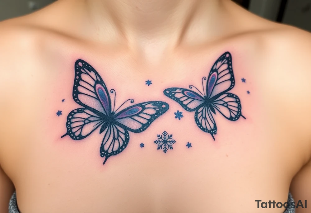 Flying butterflies with snowflakes tattoo idea